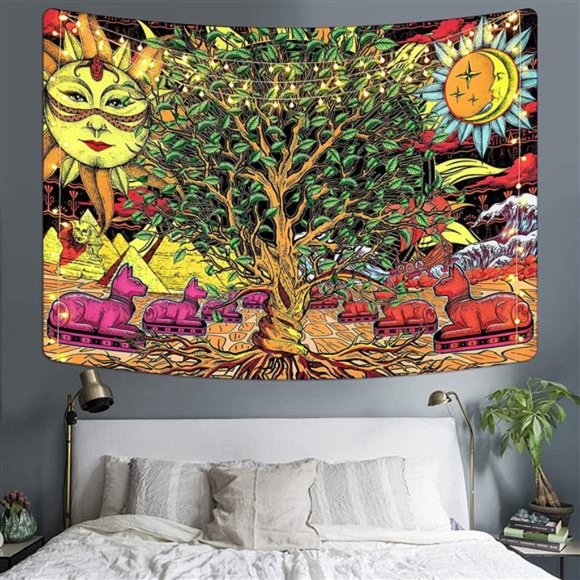 Psychedelic Tree Tapestry Tree of Life Tapestry Trippy Sun Tapestry Ancient - Picture 2 of 7